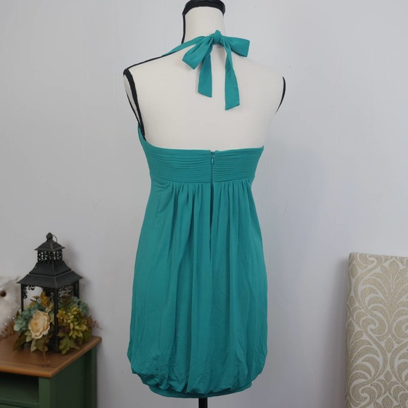 BCBGMaxAzria Teal Halter Bubble Dress XS Babydoll Party Turquoise Pleated BCBG - Picture 2 of 8
